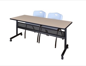 72" x 24" Flip Top Mobile Training Table with Modesty Panel - Beige and 2 "M" Stack Chairs - Grey