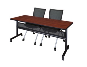 72" x 24" Flip Top Mobile Training Table with Modesty Panel - Cherry and 2 Apprentice Nesting Chairs