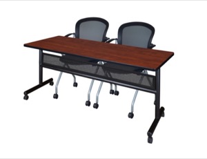 72" x 24" Flip Top Mobile Training Table with Modesty Panel - Cherry and 2 Cadence Nesting Chairs