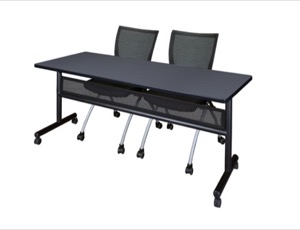 72" x 24" Flip Top Mobile Training Table with Modesty Panel - Grey and 2 Apprentice Nesting Chairs