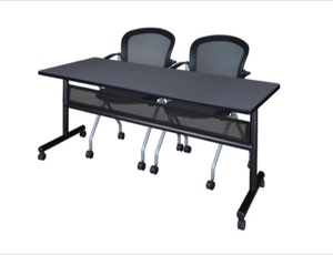 72" x 24" Flip Top Mobile Training Table with Modesty Panel - Grey and 2 Cadence Nesting Chairs