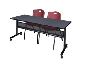 72" x 24" Flip Top Mobile Training Table with Modesty Panel - Grey and 2 "M" Stack Chairs - Burgundy