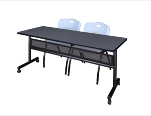 72" x 24" Flip Top Mobile Training Table with Modesty Panel - Grey and 2 "M" Stack Chairs - Grey