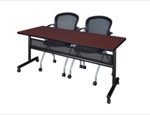 72" x 24" Flip Top Mobile Training Table with Modesty Panel - Mahogany and 2 Cadence Nesting Chairs