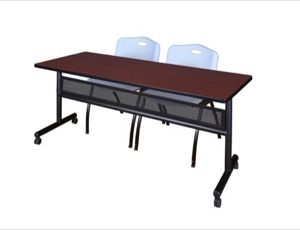 72" x 24" Flip Top Mobile Training Table with Modesty Panel - Mahogany and 2 "M" Stack Chairs - Grey
