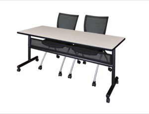 72" x 24" Flip Top Mobile Training Table with Modesty Panel - Maple and 2 Apprentice Nesting Chairs