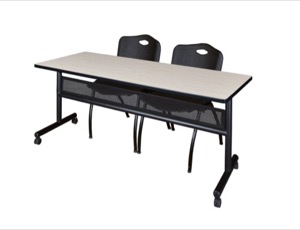 72" x 24" Flip Top Mobile Training Table with Modesty Panel - Maple and 2 "M" Stack Chairs - Black