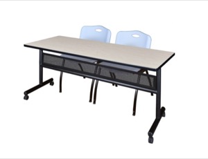 72" x 24" Flip Top Mobile Training Table with Modesty Panel - Maple and 2 "M" Stack Chairs - Grey
