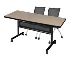 72" x 30" Flip Top Mobile Training Table with Modesty Panel - Beige and 2 Apprentice Nesting Chairs