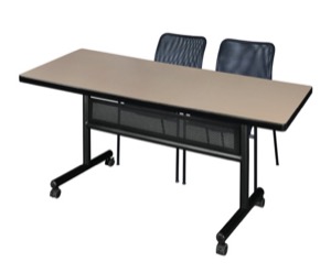 72" x 30" Flip Top Mobile Training Table with Modesty Panel and 2 Mario Stack Chairs
