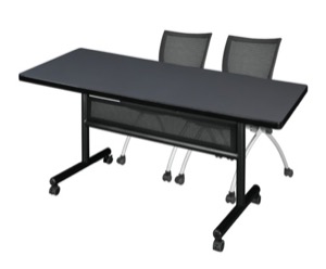 72" x 30" Flip Top Mobile Training Table with Modesty Panel - Grey and 2 Apprentice Nesting Chairs
