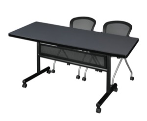 72" x 30" Flip Top Mobile Training Table with Modesty Panel - Grey and 2 Cadence Nesting Chairs