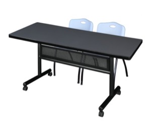 72" x 30" Flip Top Mobile Training Table with Modesty Panel - Grey and 2 "M" Stack Chairs - Grey