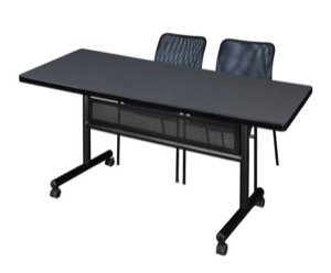 72" x 30" Flip Top Mobile Training Table with Modesty Panel and 2 Mario Stack Chairs