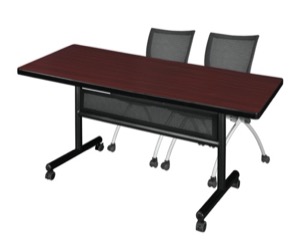 72" x 30" Flip Top Mobile Training Table with Modesty Panel - Mahogany and 2 Apprentice Nesting Chairs