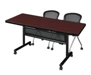 72" x 30" Flip Top Mobile Training Table with Modesty Panel - Mahogany and 2 Cadence Nesting Chairs