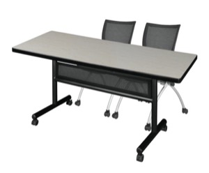 72" x 30" Flip Top Mobile Training Table with Modesty Panel - Maple and 2 Apprentice Nesting Chairs