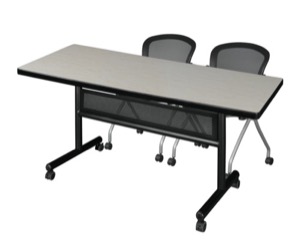 72" x 30" Flip Top Mobile Training Table with Modesty Panel - Maple and 2 Cadence Nesting Chairs