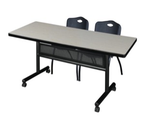 72" x 30" Flip Top Mobile Training Table with Modesty Panel - Maple and 2 "M" Stack Chairs - Black