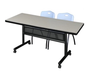 72" x 30" Flip Top Mobile Training Table with Modesty Panel - Maple and 2 "M" Stack Chairs - Grey