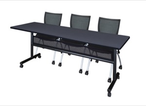 84" x 24" Flip Top Mobile Training Table with Modesty Panel - Grey and 3 Apprentice Nesting Chairs