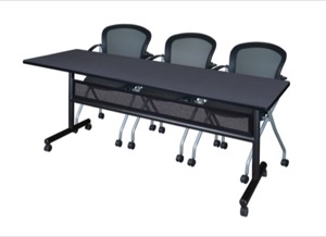 84" x 24" Flip Top Mobile Training Table with Modesty Panel - Grey and 3 Cadence Nesting Chairs