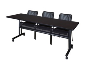 84" x 24" Flip Top Mobile Training Table with Modesty Panel and 3 Mario Stack Chairs