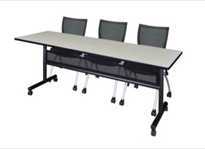 84" x 24" Flip Top Mobile Training Table with Modesty Panel - Maple and 3 Apprentice Nesting Chairs