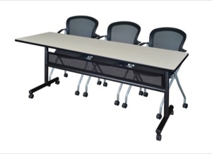 84" x 24" Flip Top Mobile Training Table with Modesty Panel - Maple and 3 Cadence Nesting Chairs