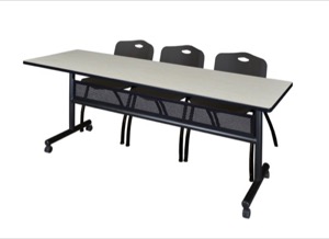 84" x 24" Flip Top Mobile Training Table with Modesty Panel - Maple and 3 "M" Stack Chairs - Black