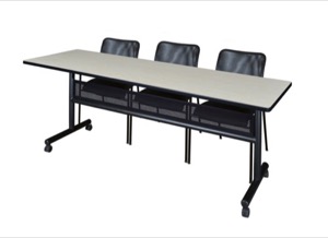 84" x 24" Flip Top Mobile Training Table with Modesty Panel and 3 Mario Stack Chairs