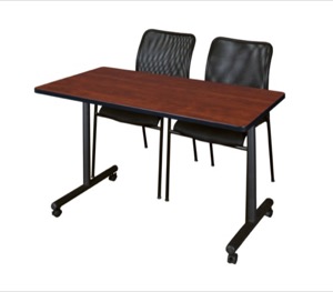 48" x 24" Kobe T-Base Mobile Training Table - Cherry & 2 Mario Stack Chairs - Black