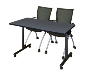 48" x 24" Kobe T-Base Mobile Training Table - Grey & 2 Apprentice Chairs - Black