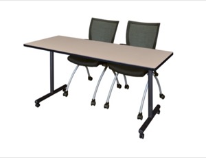 60" x 24" Kobe T-Base Mobile Training Table - Beige & 2 Apprentice Chairs - Black