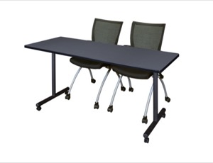 60" x 24" Kobe T-Base Mobile Training Table - Grey & 2 Apprentice Chairs - Black