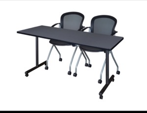 60" x 24" Kobe T-Base Mobile Training Table - Grey & 2 Cadence Chairs - Black