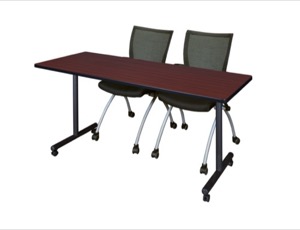 60" x 24" Kobe T-Base Mobile Training Table - Mahogany & 2 Apprentice Chairs - Black