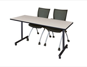 60" x 24" Kobe T-Base Mobile Training Table - Maple & 2 Apprentice Chairs - Black