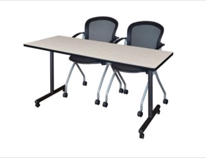 60" x 24" Kobe T-Base Mobile Training Table - Maple & 2 Cadence Chairs - Black