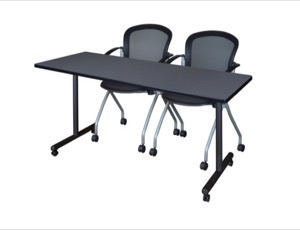 72" x 24" Kobe T-Base Mobile Training Table - Grey & 2 Cadence Chairs - Black