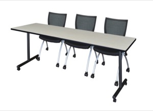 84" x 24" Kobe T-Base Mobile Training Table - Maple & 3 Apprentice Chairs - Black