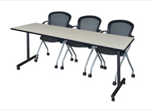 84" x 24" Kobe T-Base Mobile Training Table - Maple & 3 Cadence Chairs - Black