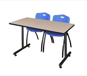 48" x 24" Kobe Training Table - Beige & 2 'M' Stack Chairs - Blue