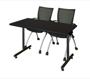 48" x 24" Kobe Training Table - Mocha Walnut & 2 Apprentice Chairs - Black