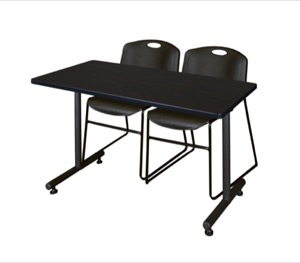 48" x 24" Kobe Training Table - Mocha Walnut & 2 Zeng Stack Chairs - Black