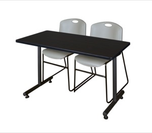 48" x 24" Kobe Training Table - Mocha Walnut & 2 Zeng Stack Chairs - Grey