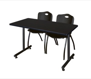 48" x 24" Kobe Training Table - Mocha Walnut & 2 'M' Stack Chairs - Black