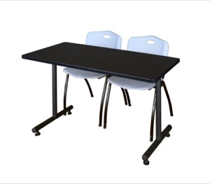 48" x 24" Kobe Training Table - Mocha Walnut & 2 'M' Stack Chairs - Grey