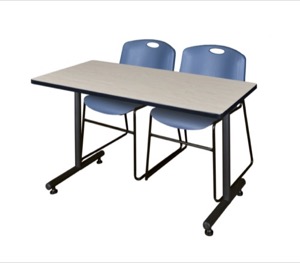48" x 24" Kobe Training Table - Maple & 2 Zeng Stack Chairs - Blue
