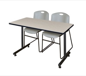 48" x 24" Kobe Training Table - Maple & 2 Zeng Stack Chairs - Grey